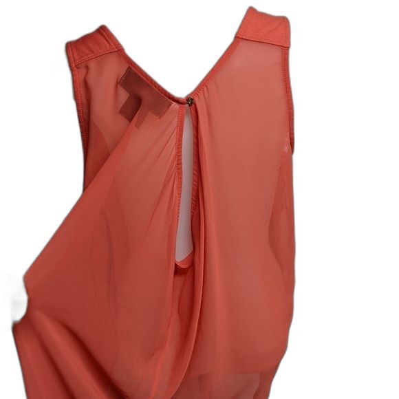 Kardashian Kollection Sleeveless Keyhole Open Back Sheer Top Colorblock Coral S - Picture 4 of 7